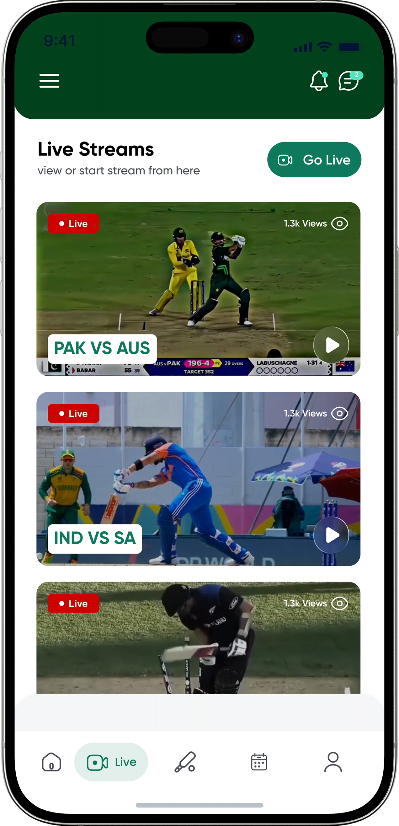 CricPR Live Streaming Interface